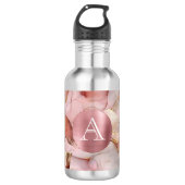Blush Pink Gold Blätter Monogram Edelstahlflasche (Vorderseite)
