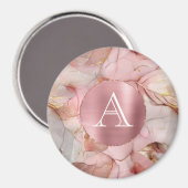Blush Pink Gold Blätter Monogram Magnet (Vorderseite/Rückseite)