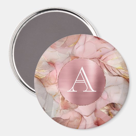 Blush Pink Gold Blätter Monogram Magnet (Vorderseite/Rückseite)