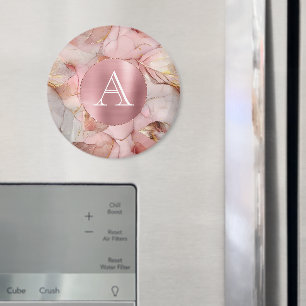 Blush Pink Gold Blätter Monogram Magnet