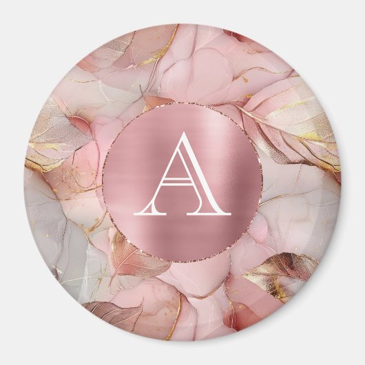 Blush Pink Gold Blätter Monogram Magnet (Vorne)