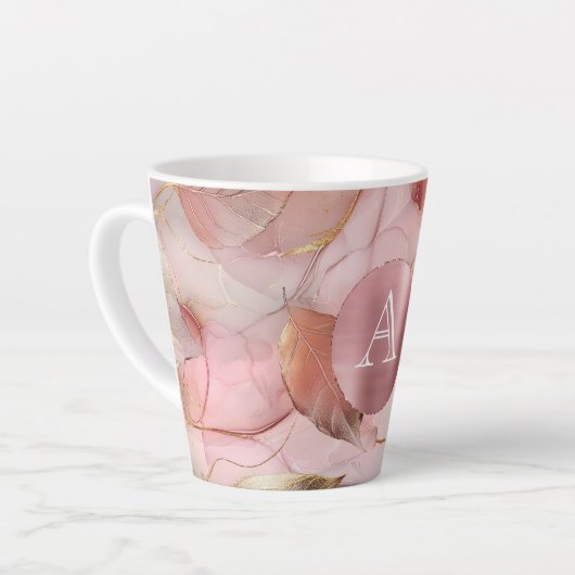 Blush Pink Gold Blätter Monogram Milchtasse (Linke Ecke)