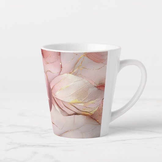 Blush Pink Gold Blätter Monogram Milchtasse (Rechts)