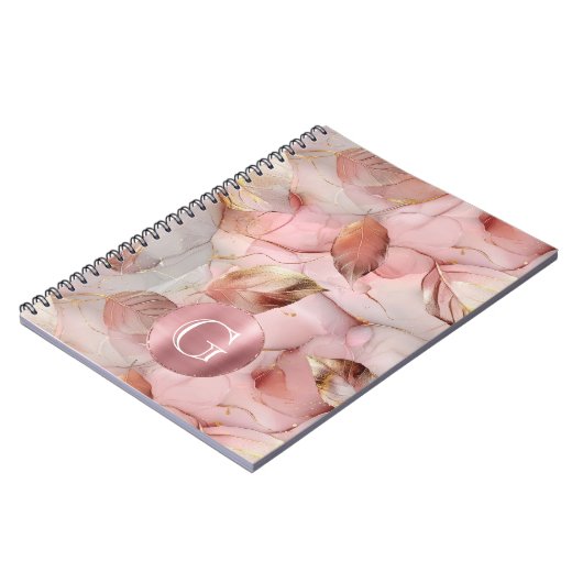 Blush Pink Gold Blätter Monogram Notizblock (Linke Seite)