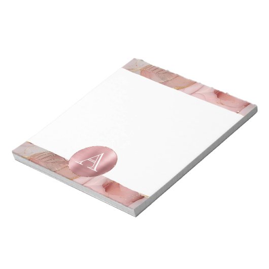 Blush Pink Gold Blätter Monogram Notizblock (Rotiert)