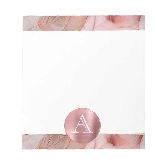 Blush Pink Gold Blätter Monogram Notizblock (Vorderseite)