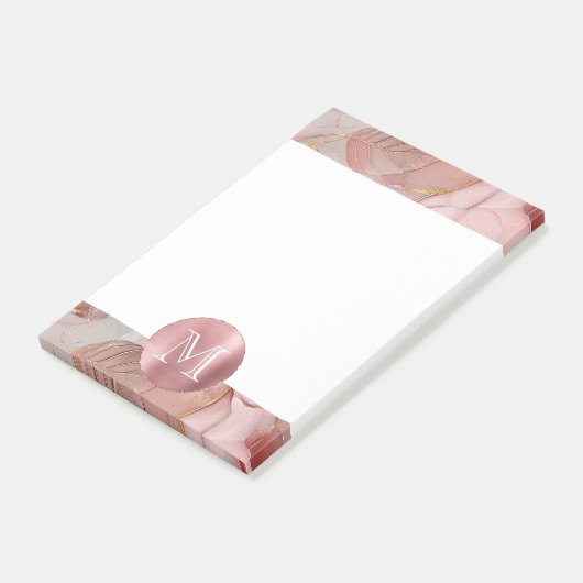 Blush Pink Gold Blätter Monogram Post-it Klebezettel (angewinkelt)
