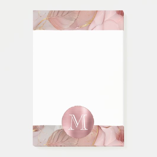 Blush Pink Gold Blätter Monogram Post-it Klebezettel (Vorderseite)