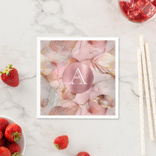 Blush Pink Gold Blätter Monogram Serviette