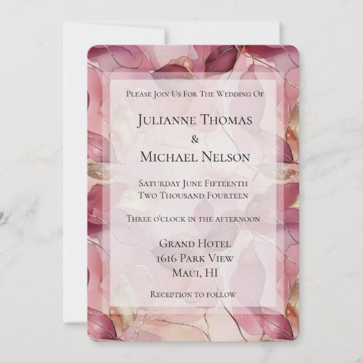 Blush Pink Gold Blätter Romantische Hochzeit Einladung (Vorderseite)