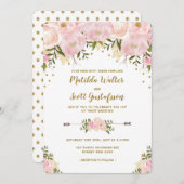 Blush Pink & Gold Bloral Hochzeitsempfang Einladung (Vorne/Hinten)