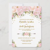 Blush Pink & Gold Bloral Hochzeitsempfang Einladung (Vorderseite)