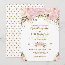 Blush Pink & Gold Bloral Hochzeitsempfang Einladung