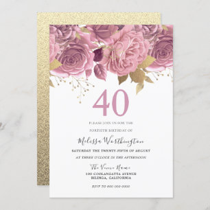 Blush Pink Gold Blume 40. Geburtstag Party Einladung