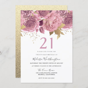 Blush Pink Gold Blume Girls 21. Geburtstag Party Einladung