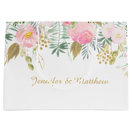 Blush Pink Gold Blume GROSSE Geschenktaschen Große Geschenktüte (Vorderseite)