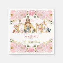 Blush Pink Gold Blume Woodland 1. Geburtstag Party