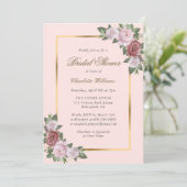 Blush Pink Gold Blumendusche Einladungen (Stehend Vorderseite)