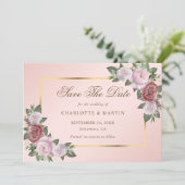 Blush Pink Gold Blumenzehen speichern die Datumska Save The Date (Stehend Vorderseite)