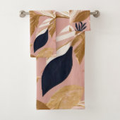 Blush Pink Gold Boho Blätter Moderne Sammlung Badhandtuch Set (Insitu)
