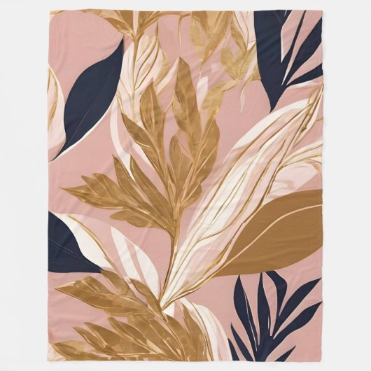 Blush Pink Gold Boho Blätter Moderne Sammlung Fleecedecke (Vorderseite)