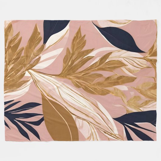 Blush Pink Gold Boho Blätter Moderne Sammlung Fleecedecke (Vorderseite (Horizontal))