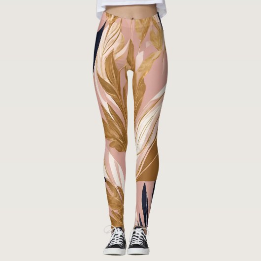 Blush Pink Gold Boho Blätter Moderne Sammlung Leggings (Vorderseite)