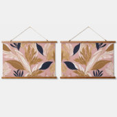 Blush Pink Gold Boho Blätter Moderne Sammlung Wandteppich Mit Holzrahmen (Doppelt)