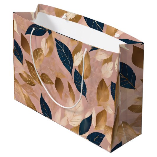 Blush Pink Gold Boho Blätter Populäre Sammlung Große Geschenktüte (Rückseite Schrägansicht)