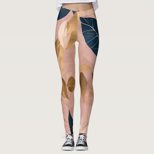 Blush Pink Gold Boho Blätter Populäre Sammlung Leggings (Vorderseite)