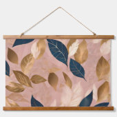 Blush Pink Gold Boho Blätter Populäre Sammlung Wandteppich Mit Holzrahmen (Vorderseite)