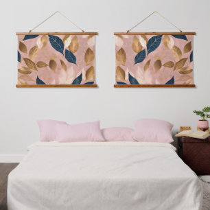 Blush Pink Gold Boho Blätter Populäre Sammlung Wandteppich Mit Holzrahmen