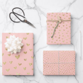 Blush Pink Gold Boho Herz Geschenkpapier Set