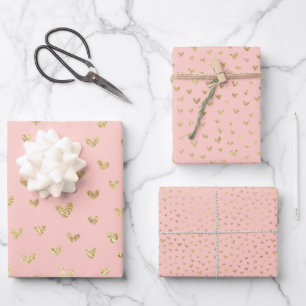 Blush Pink Gold Boho Herz Geschenkpapier Set