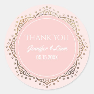 Blush Pink Gold Boho Hochzeit   Vielen Dank für Ih Runder Aufkleber