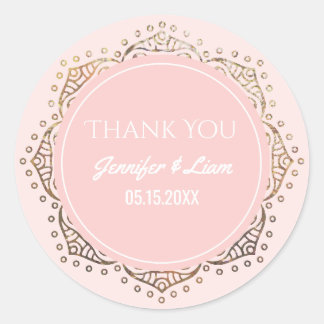Blush Pink Gold Boho Hochzeit | Vielen Dank für Ih Runder Aufkleber