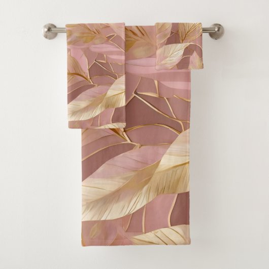Blush Pink Gold Boho Moderne Blätter Sammlung Badhandtuch Set (Insitu)