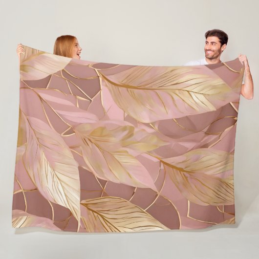 Blush Pink Gold Boho Moderne Blätter Sammlung Fleecedecke (Beispiel)