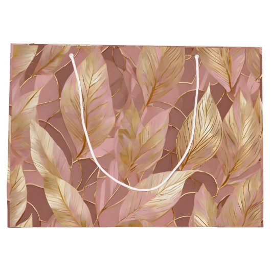 Blush Pink Gold Boho Moderne Blätter Sammlung Große Geschenktüte (Rückseite)