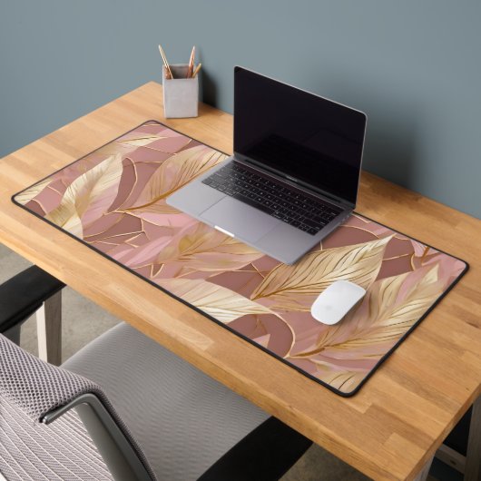 Blush Pink Gold Boho Moderne Blätter Sammlung Schreibtischunterlage (Büro 2)