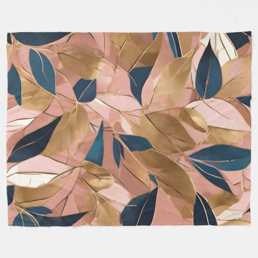 Blush Pink Gold Boho Popular Blätter Collection Fleecedecke (Vorderseite (Horizontal))
