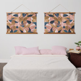 Blush Pink Gold Boho Popular Blätter Collection Wandteppich Mit Holzrahmen