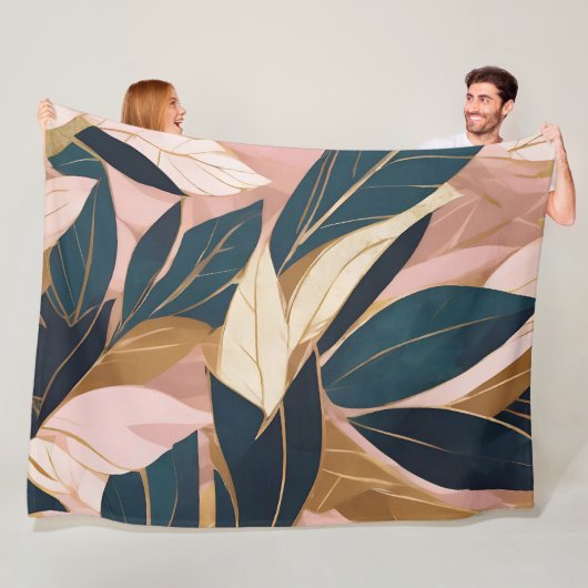 Blush Pink Gold Boho Trendy Blätter Collection Fleecedecke (Beispiel)