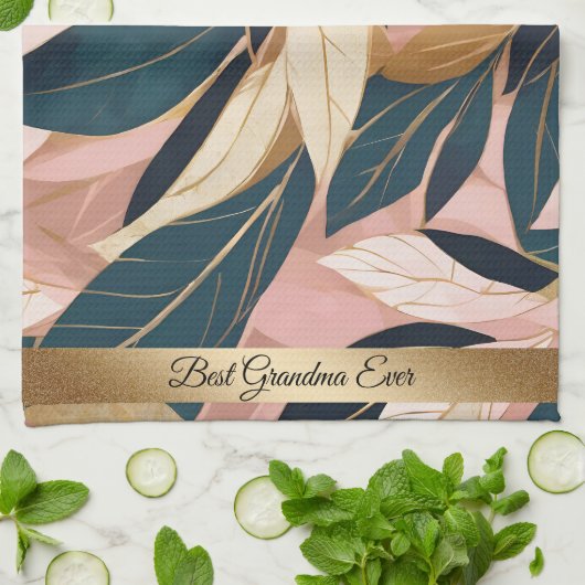 Blush Pink Gold Boho Trendy Blätter Collection Geschirrtuch (Gefaltet)