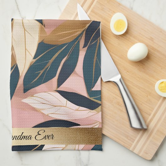 Blush Pink Gold Boho Trendy Blätter Collection Geschirrtuch (Viertel Falte)