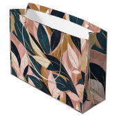 Blush Pink Gold Boho Trendy Blätter Collection Große Geschenktüte (Rückseite Schrägansicht)
