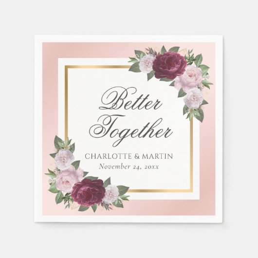 Blush Pink Gold Burgund Blumenzwiebeln Napkins Serviette (Vorderseite)