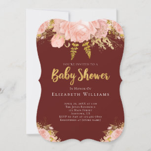 Blush Pink Gold Burgundy Flower Girl Babydusche Einladung