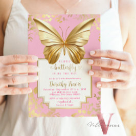 Blush Pink Gold Butterfly Baby Dusche Einladung