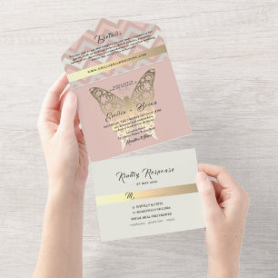 Blush Pink Gold Butterfly Wedding Einladung